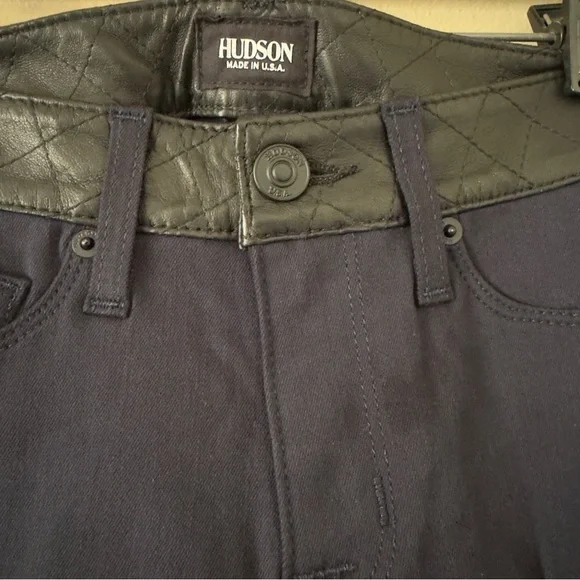 NWT Navy Hudson Jeans Leeloo Quilted Leather Stripe 25 Retail $298